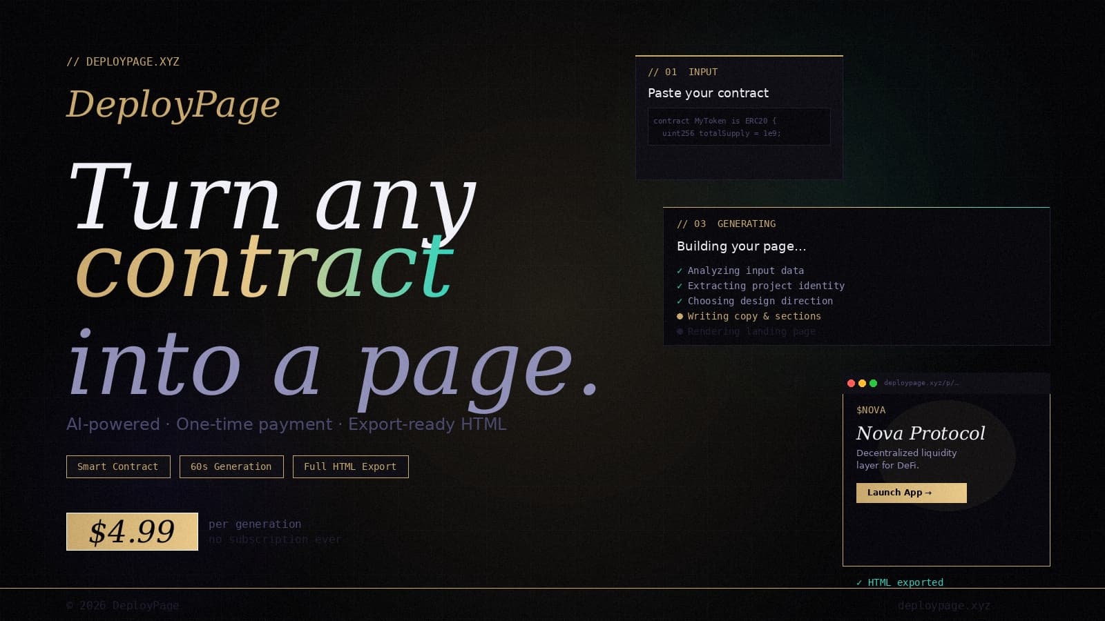 DEPLOY PAGE: Your Contract or X Profile, Instantly Deployed | Orynth
