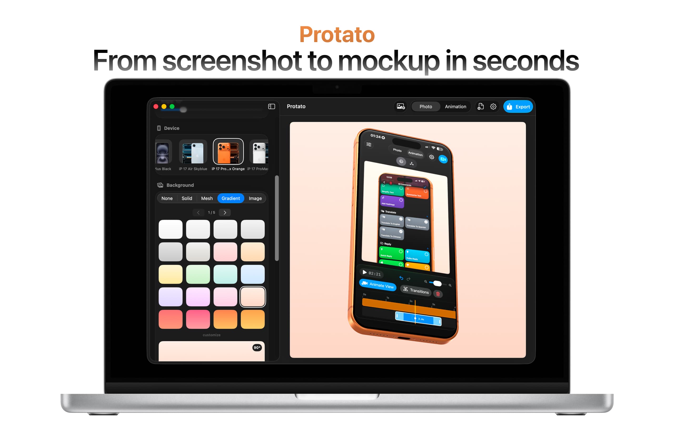 Protato: 3D Mockup Generator: Stunning 3D iPhone mockups & videos | Orynth